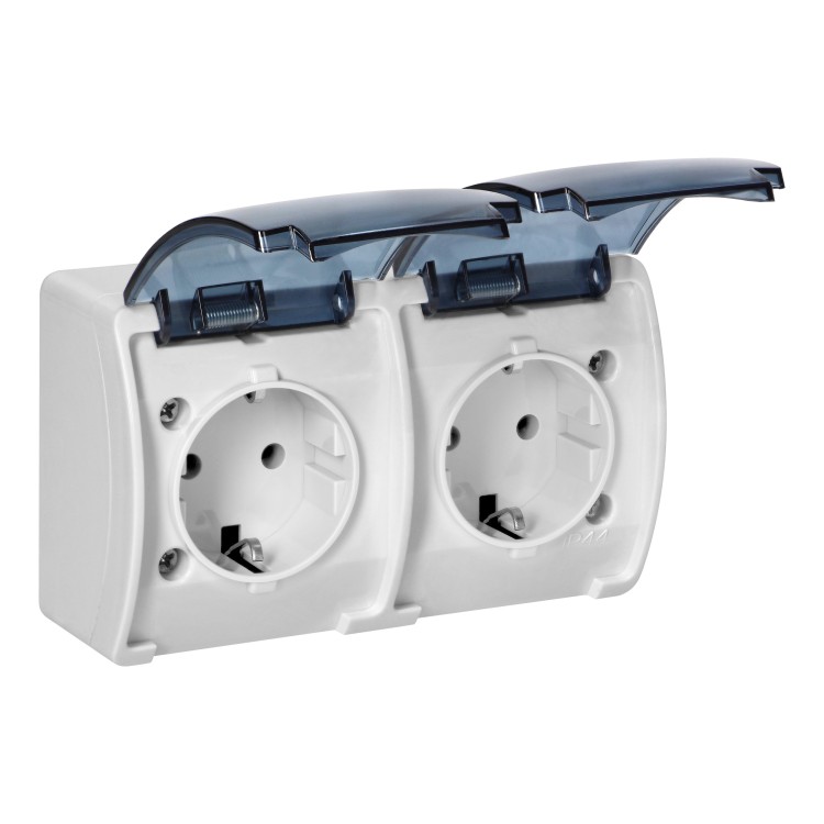 Gniazdo podwójne 2x2P+Z Schuko AQUATIC IP44 biały dymiony OR-OE-7106(GS)/WT ORNO