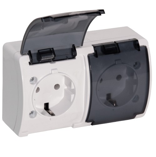 Gniazdo podwójne 2x2P+Z Schuko AQUATIC IP44 biały dymiony, 10 szt. OR-OE-7106(GS)/WT/10 ORNO