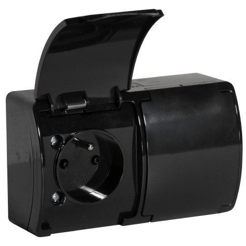 Gniazdo podwójne 2x2P+Z AQUATIC IP44 czarny, 10 szt. OR-OE-7106/B/10 ORNO
