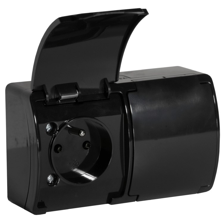 Gniazdo podwójne 2x2P+Z AQUATIC IP44 czarny, 10 szt. OR-OE-7106/B/10 ORNO