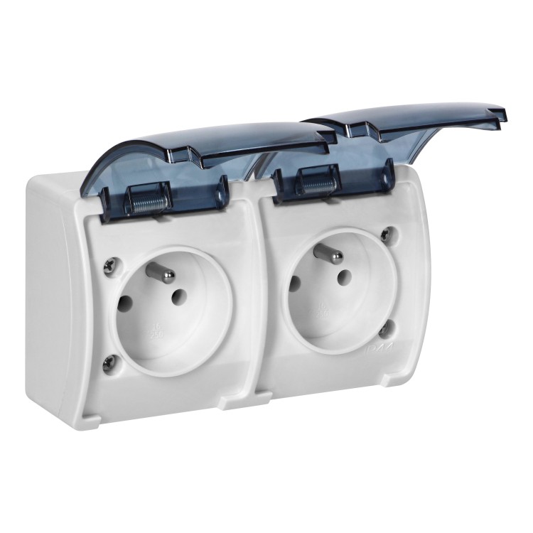 Gniazdo podwójne 2x2P+Z AQUATIC IP44 biały dymiony OR-OE-7106/WT ORNO