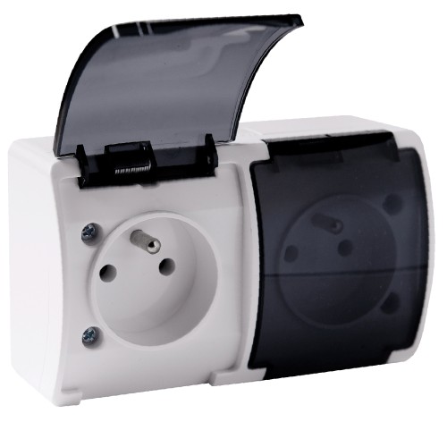 Gniazdo podwójne 2x2P+Z AQUATIC IP44 biały dymiony, 10 szt. OR-OE-7106/WT/10 ORNO