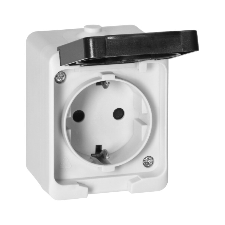 Gniazdo pojedyńcze 2P+Z Schuko AQUATIC MINI IP54, 16A, 230V AC, biało-czarne OR-OE-7305(GS)/WB ORNO