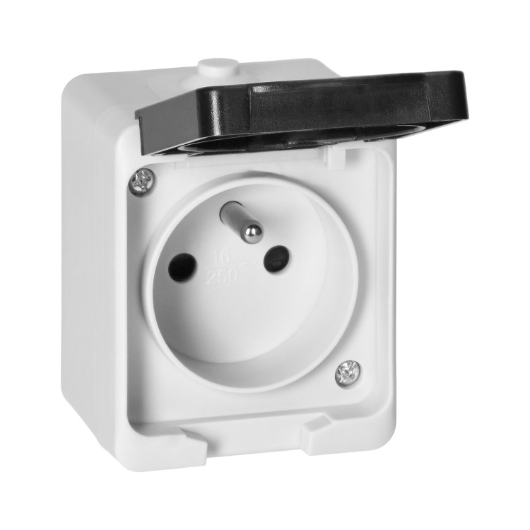 Gniazdo pojedyńcze 2P+Z AQUATIC MINI IP54, 10A, 230V AC, biało-czarne OR-OE-7305/WB ORNO