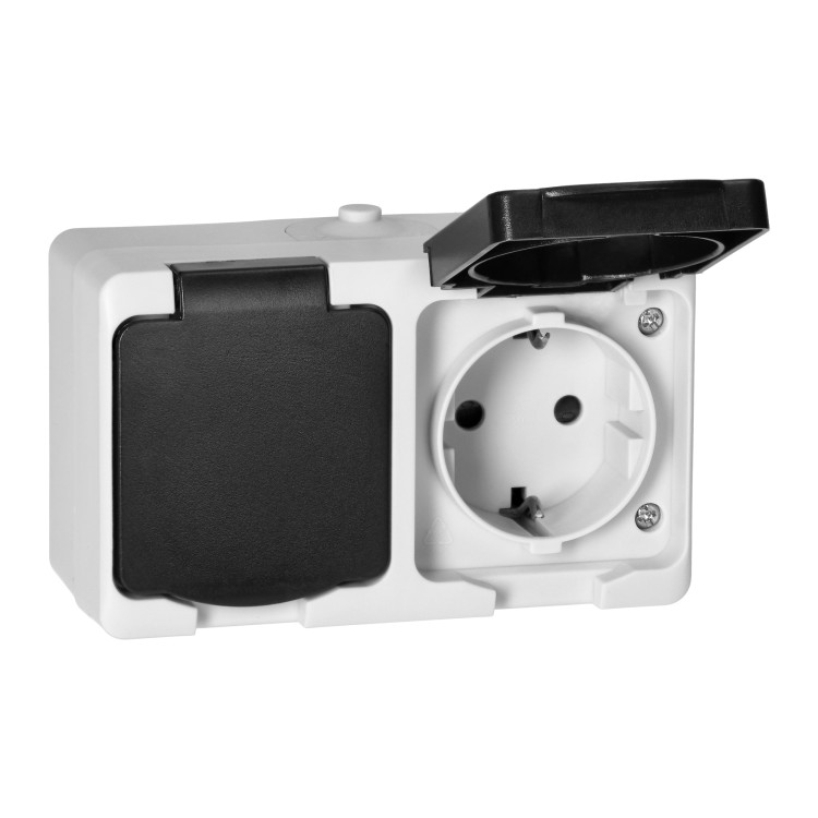Gniazdo podwójne 2X2P+Z AQUATIC MINI IP54, 16A, 230V AC, biało-czarne OR-OE-7306(GS)/WB ORNO