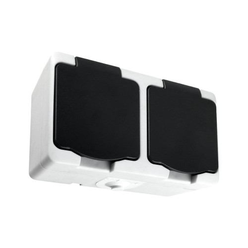 Gniazdo podwójne 2x2P+Z Schuko AQUATIC MINI IP54, 16A, 230V AC, Biało-Czarne, 5 sztuk OR-OE-7306(GS)/WB/5 ORNO