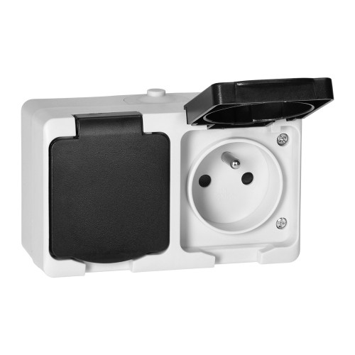 Gniazdo podwójne 2X2P+Z AQUATIC MINI IP54, 16A, 230V AC, biało-czarne OR-OE-7306/WB ORNO
