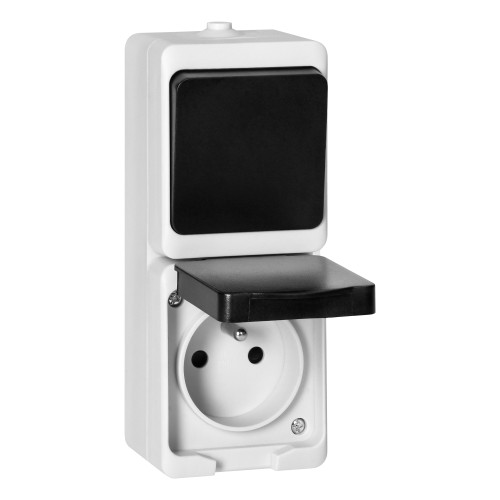 Łącznik jednobiegunowy + Gniazdo 2P+Z AQUATIC MINI IP54, 10A/16A, 230V AC, biało-czarne OR-OE-7307/WB ORNO