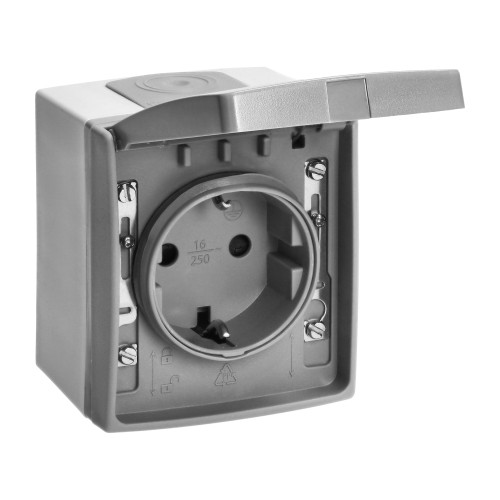 Gniazdo pojedyńcze 2P+Z Schuko AQUATIC PRO IP55, 16A, 230V AC, Szaro-Grafitowy OR-OE-7405(GS)/GR ORNO
