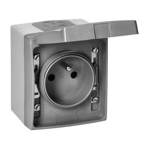 Gniazdo pojedyńcze 2P+Z AQUATIC PRO IP55, 16A, 230V AC, Szaro-Grafitowy OR-OE-7405/GR ORNO