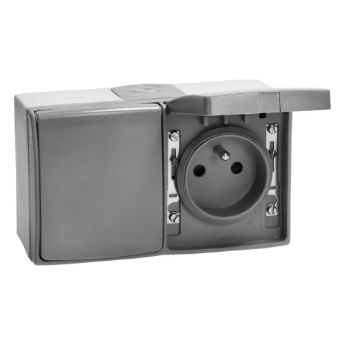 Gniazdo podwójne 2X2P+Z AQUATIC PRO IP55, 16A, 230V AC, Szaro-Grafitowy OR-OE-7406/GR ORNO