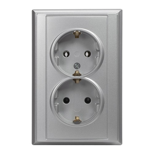 Gniazdo podwójne p/t 2x2P+Z, Schuko Luna, 16A, 250V, PT-7L, srebrny OR-OE-7606(GS)/G ORNO