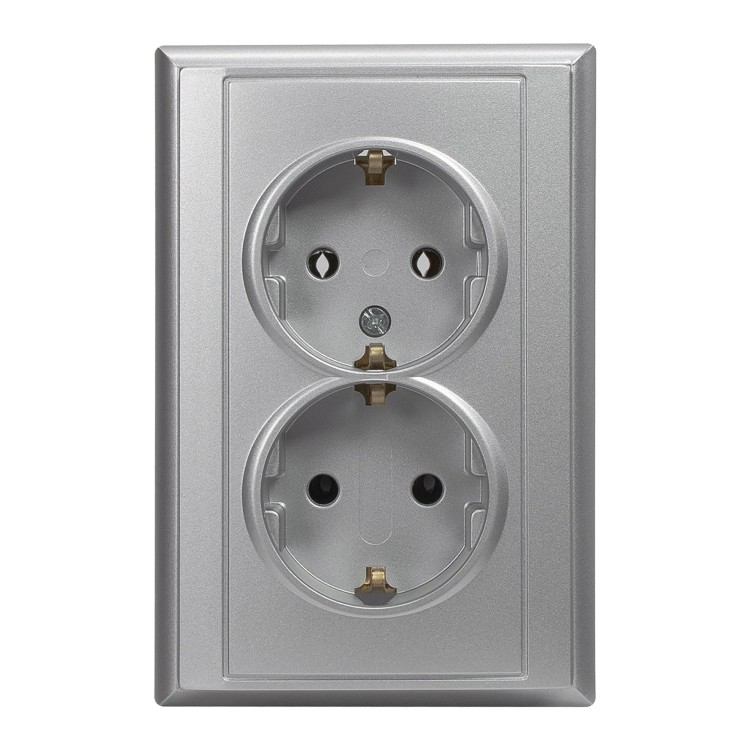 Gniazdo podwójne p/t 2x2P+Z, Schuko Luna, 16A, 250V, PT-7L, srebrny OR-OE-7606(GS)/G ORNO