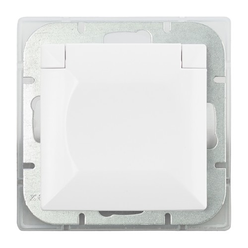 Gniazdo pojedyncze p/t 2P+Z Schuko bryzgoszczelne z klapką Pearl, 16A, 250V, PT-17PH, biały OR-OE-7705(GS)/WW ORNO