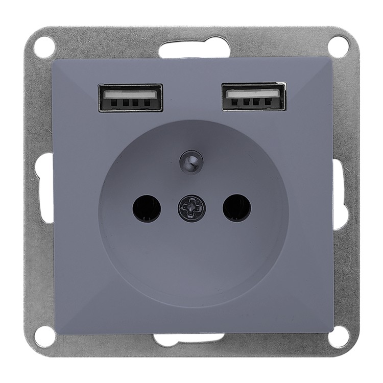 Gniazdo pojedyncze p/t 2P+Z z ładowarką Pearl, 16A, 250V, PT-16P/USB, antracyt OR-OE-7705/USB/A ORNO