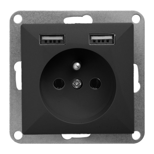 Gniazdo pojedyncze p/t 2P+Z z ładowarką Pearl, 16A, 250V, PT-16P/USB, czarny OR-OE-7705/USB/B ORNO