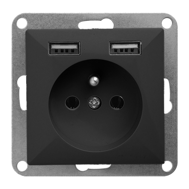Gniazdo pojedyncze p/t 2P+Z z ładowarką Pearl, 16A, 250V, PT-16P/USB, czarny OR-OE-7705/USB/B ORNO