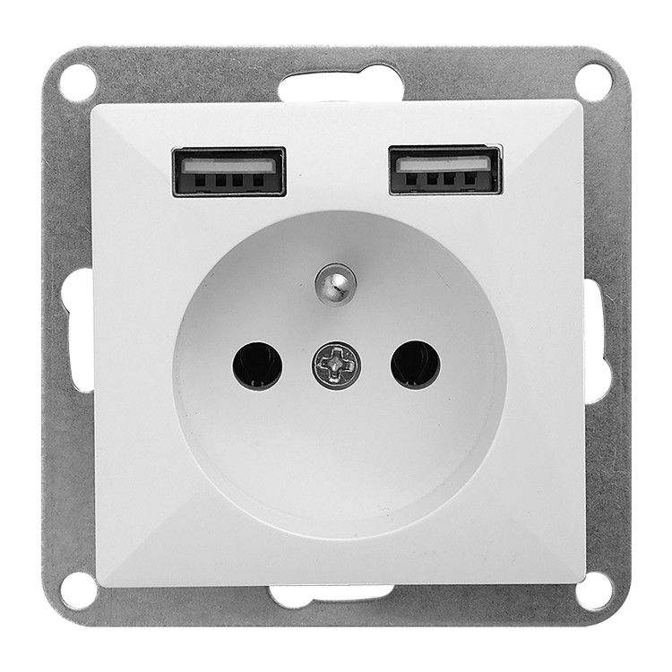 Gniazdo pojedyncze p/t 2P+Z z ładowarką Pearl, 16A, 250V, PT-16P/USB, biały OR-OE-7705/USB/W ORNO