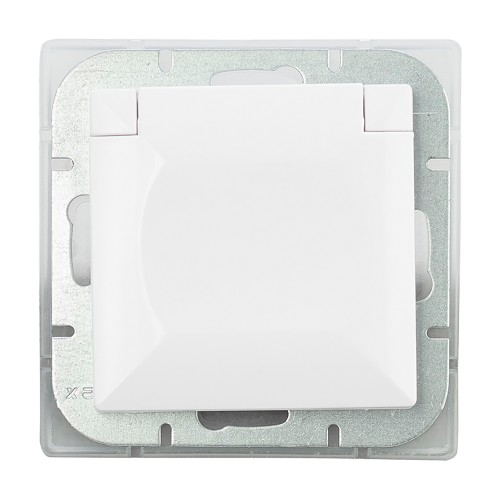 Gniazdo pojedyncze p/t 2P+Z bryzgoszczelne z klapką Pearl, 16A, 250V, PT-16PH, biały OR-OE-7705/WW ORNO