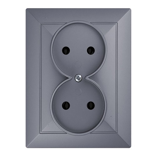Gniazdo podwójne p/t 2x2P Pearl, 16A, 250V, PT-5 P, antracyt OR-OE-7706/2P/A ORNO