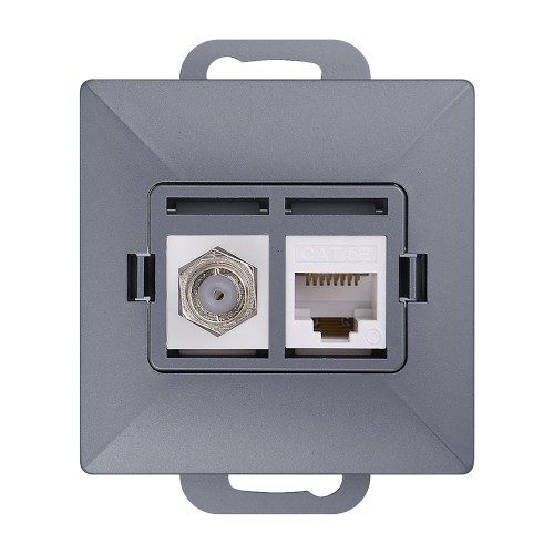Gniazdo pojed. typu F + Gniazdo 1xRJ45 Cat6 Pearl, TV/F+RJ45/P, antracyt OR-OE-7718/A ORNO