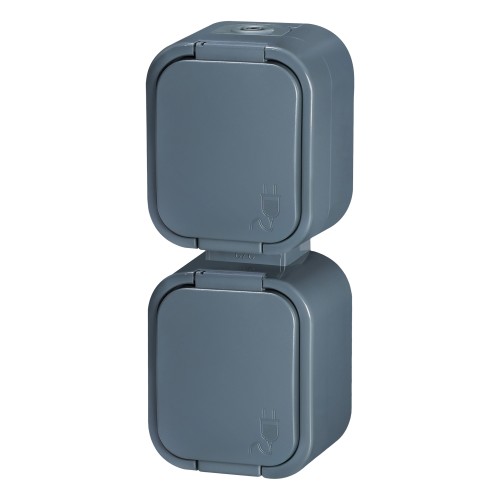 Gniazdo podwójne n/t 2x2P+Z, bryzgoszczelne z klapką, pionowe B2, IP54, NT-6B2/P, szary OR-OE-7806/V/G ORNO