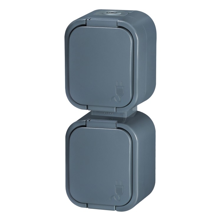 Gniazdo podwójne n/t 2x2P+Z, bryzgoszczelne z klapką, pionowe B2, IP54, NT-6B2/P, szary OR-OE-7806/V/G ORNO