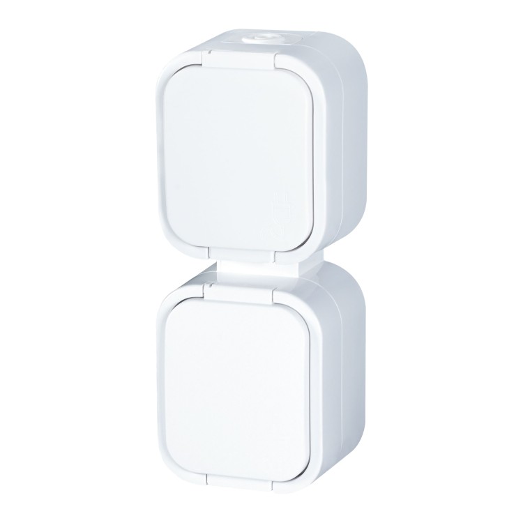 Gniazdo podwójne n/t 2x2P+Z, bryzgoszczelne z klapką, pionowe B2, IP54, NT-6B2/P, biały OR-OE-7806/V/W ORNO