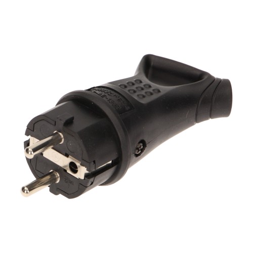Bryzgoszczelna wtyczka gumowa Uni-Schuko z uchwytem, IP44, czarna, ,16A, 230V OR-AE-1369 ORNO