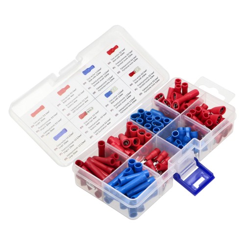 Zestaw końcówek kablowych HOBBY, konektory 125szt Konektory izolowany: 20x1mm2; 15x 2,5mm2; Wsuwka izolowana 20x1mm2; 15x2,5 mm2; Gniazdo banan izolowane 1,5mm2: 15 szt.; Wsuwka banan izolowana: 15 szt.; Mufa zacisk 15x1mm2; 10x2,5mm2 OR-KK-8114 ORNO