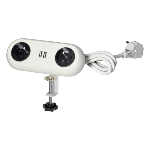 Gniazdo meblowe z uchwytem montażowym, ładowarką USB, 2 gniazda 2P+Z, 2xUSB (typ A, 2,4A), przewód 3x1,0mm2 - 1,4m, białe OR-AE-13197/W ORNO