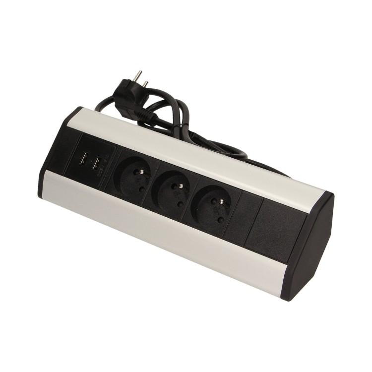Gniazdo meblowe z ładowarką USB i przewodem 1,8m, 3x2P+Z, 2xUSB (typ A, 2,1A) OR-AE-1360 ORNO