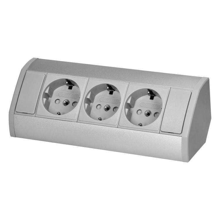 Gniazdo meblowe 3x2P+Z (Schuko), szaro-srebrne OR-GM-9001(GS)/G ORNO
