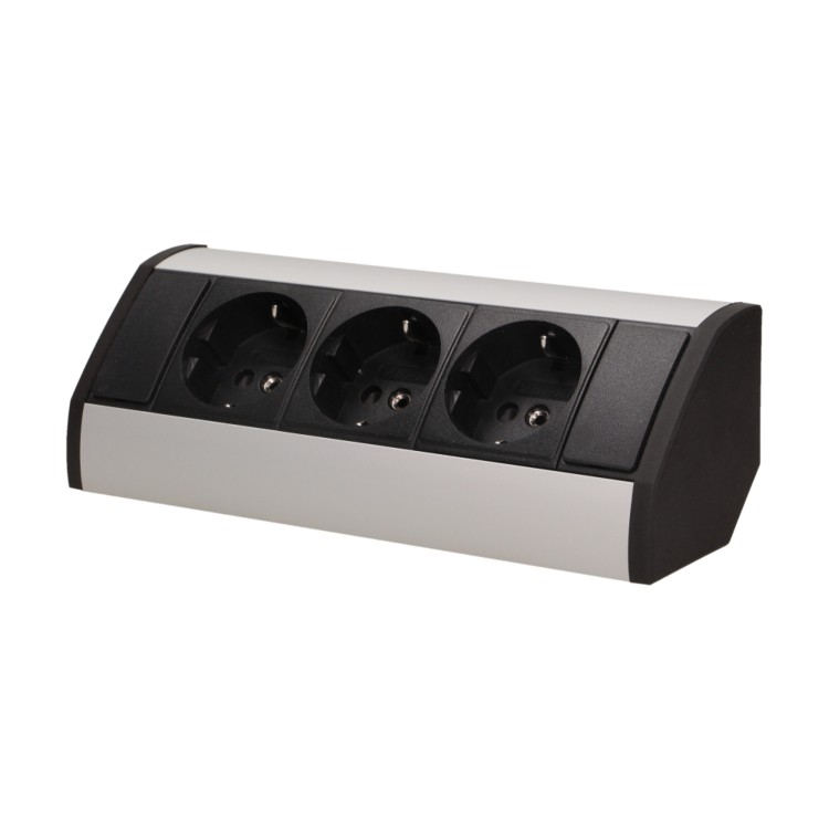 Gniazdo meblowe 3x2P+Z (Schuko), czarno-srebrne OR-GM-9001/B-G(GS) ORNO