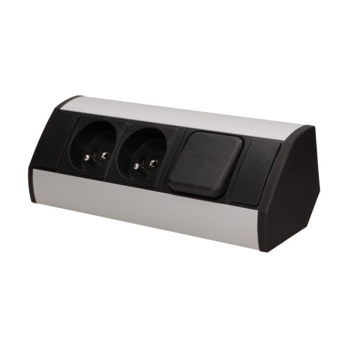 Gniazdo meblowe 2x2P+Z z wyłącznikiem, czarno-srebrne OR-GM-9002/B-G ORNO
