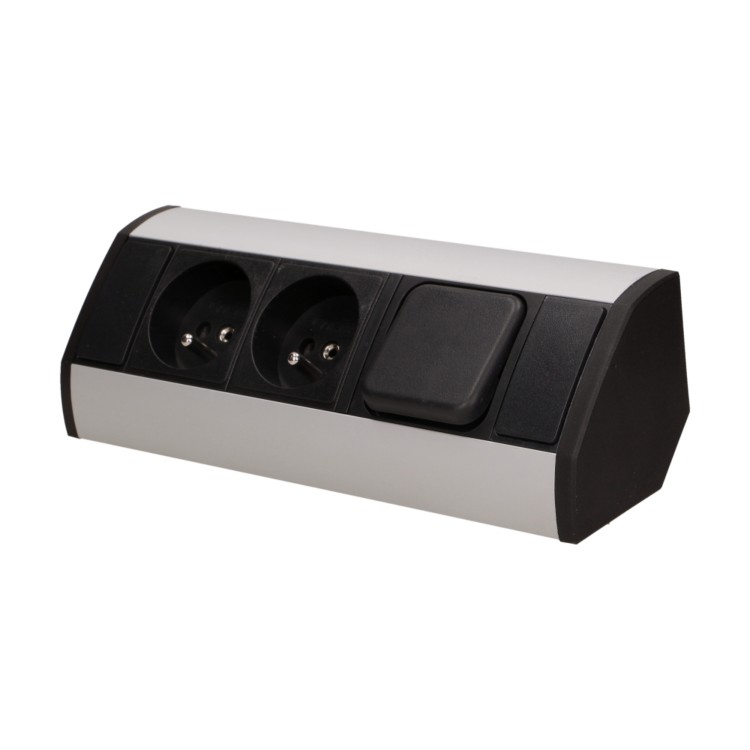 Gniazdo meblowe 2x2P+Z z wyłącznikiem, czarno-srebrne OR-GM-9002/B-G ORNO
