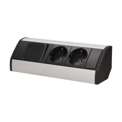 Gniazdo meblowe 2x2P+Z (Schuko) z wyłącznikiem, czarno-srebrne OR-GM-9002/B-G(GS) ORNO