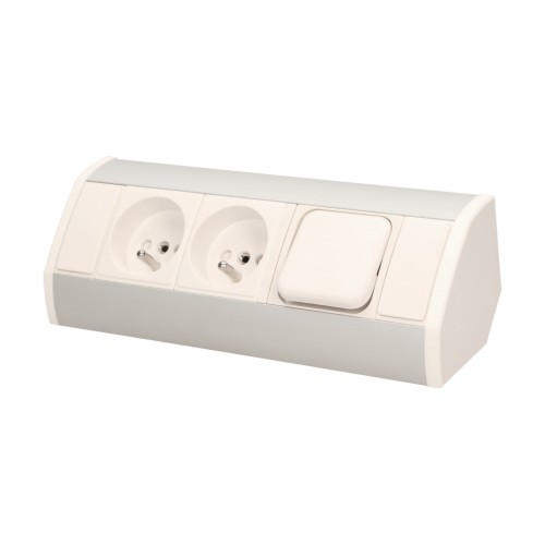 Gniazdo meblowe 2x2P+Z z wyłącznikiem, biało-srebrne OR-GM-9002/W-G ORNO
