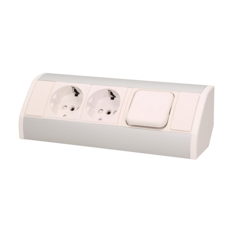 Gniazdo meblowe 2x2P+Z (Schuko) z wyłącznikiem, biało-srebrne OR-GM-9002/W-G(GS) ORNO