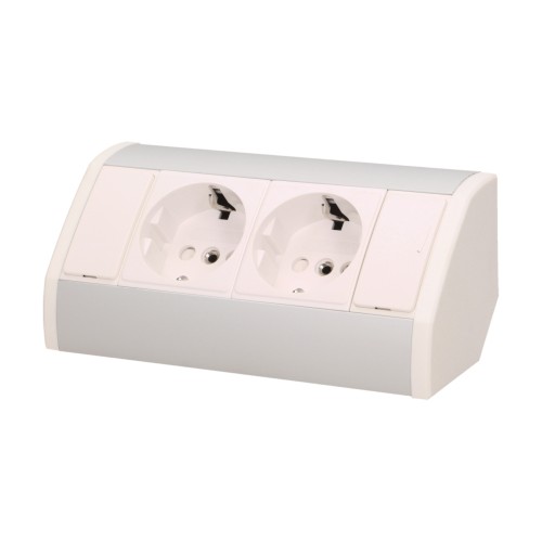 Gniazdo meblowe 2x2P+Z (Schuko), biało-srebrne OR-GM-9005/W-G(GS) ORNO