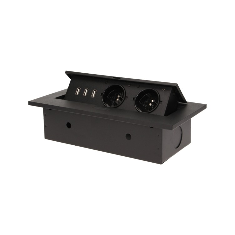Gniazdo meblowe wpuszczane w blat z grubym rantem, 2x2P+Z, 3 porty USB, czarne OR-AE-1324/B ORNO