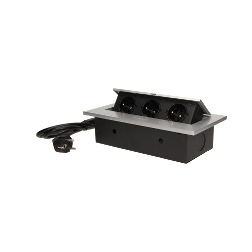 Gniazdo meblowe wpuszczane w blat z grubym rantem 3x2P+Z, przewód 1,5m 3x1,5mm2, srebrne OR-AE-1338/G ORNO
