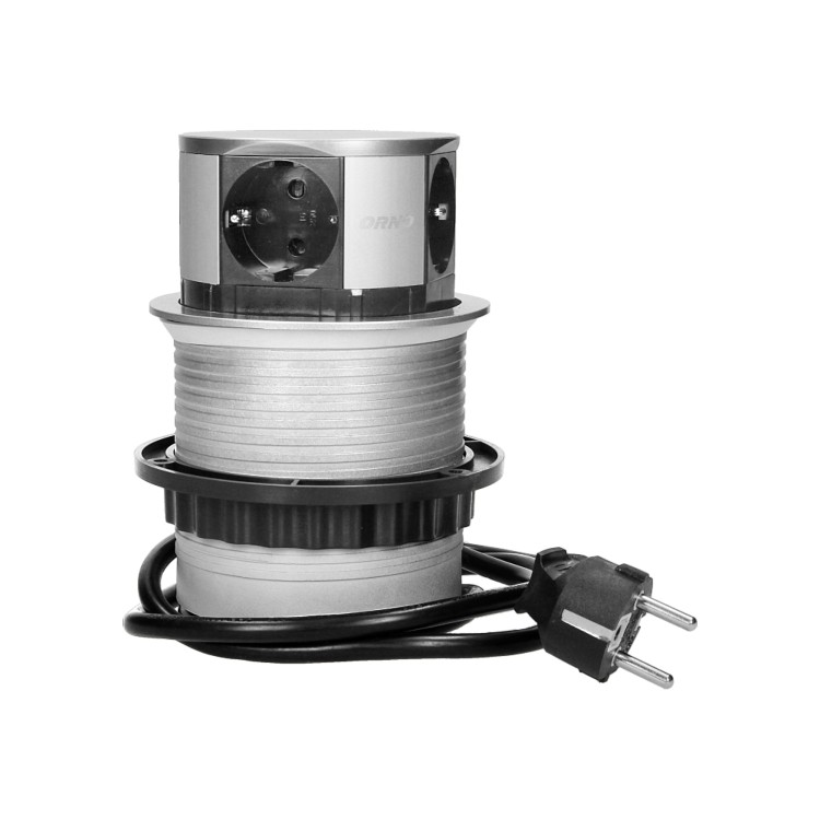 Gniazdo meblowe O10cm wysuwane z blatu z przewodem 1,5m, 4x2P+Z (Schuko) OR-AE-1341(GS) ORNO