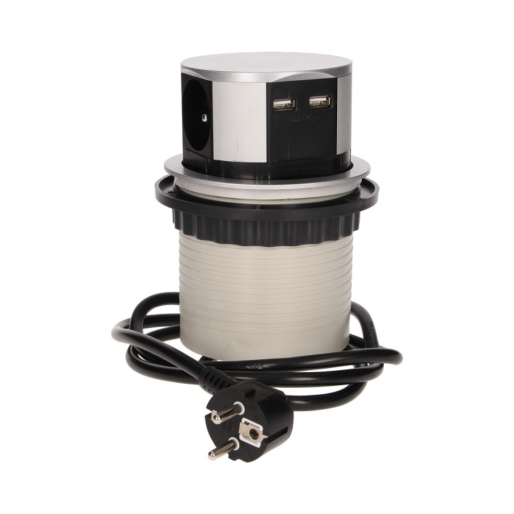 Gniazdo meblowe O10cm wysuwane z blatu z ładowarką USB i przewodem 1,5m, 3x2P+Z, 2xUSB (typ A, 2,1A) OR-AE-1342 ORNO