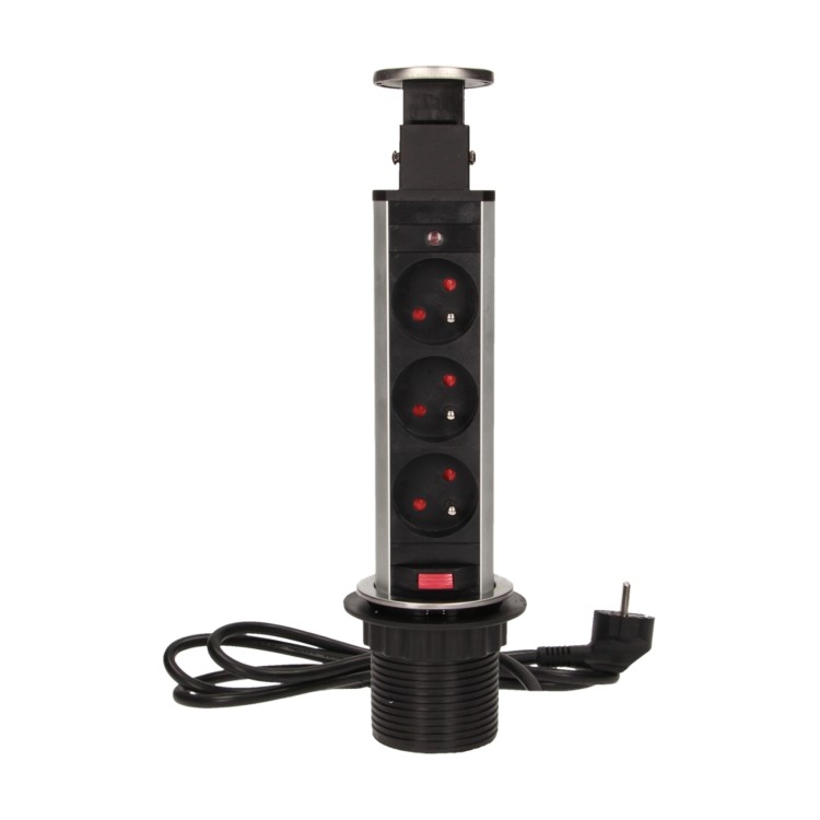 Gniazdo meblowe O6cm wysuwane z blatu z blokadą i przewodem 1,8m, 3x2P+Z, INOX OR-AE-1348 ORNO