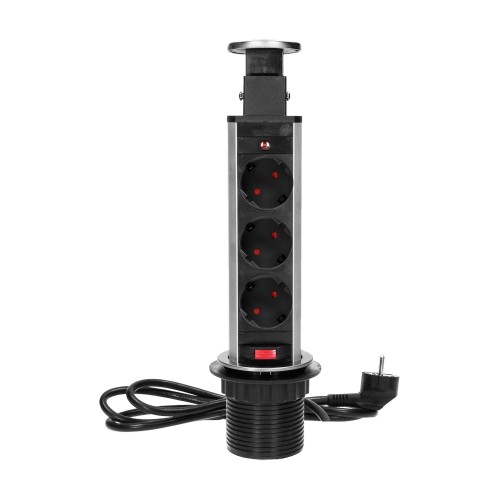 Gniazdo meblowe O6cm wysuwane z blatu z blokadą i przewodem 1,8m, 3x2P+Z (Schuko), INOX OR-AE-1348(GS) ORNO