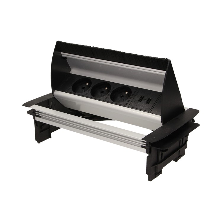 Gniazdo meblowe wpuszczane w blat ze szczotką przeciwkurzową, ładowarką USB i przewodem 1,8m, 3x2P+Z, 2xUSB (typ A, 2,1A) OR-AE-1362 ORNO