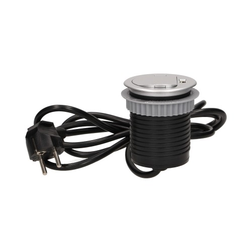 Gniazdo meblowe O6cm wpuszczane w blat z pokrywką, ładowarką USB i przewodem 1,8m, 1x2P+Z, 1xUSB (typ A, 2,4A) OR-AE-1373 ORNO