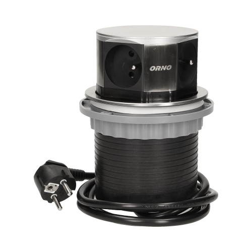 Gniazdo meblowe O10cm wysuwane z blatu z przewodem 1,5m, 4x2P+Z, INOX OR-AE-1380 ORNO