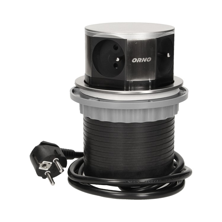 Gniazdo meblowe O10cm wysuwane z blatu z przewodem 1,5m, 4x2P+Z, INOX OR-AE-1380 ORNO